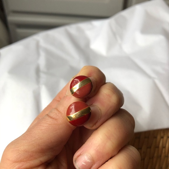 Vintage | Duotone Glazed Stud Pierced Earrings - Picture 4 of 4